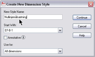 Oprettelse af ny Dimstyle