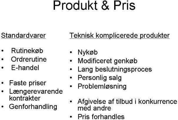 Sammenhngen mellem parametrene produkt og pris